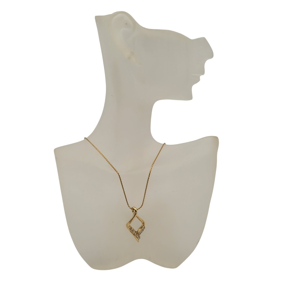 Vintage Givenchy Paris New York Gold Tone Crystal Abstract Pendant Necklace